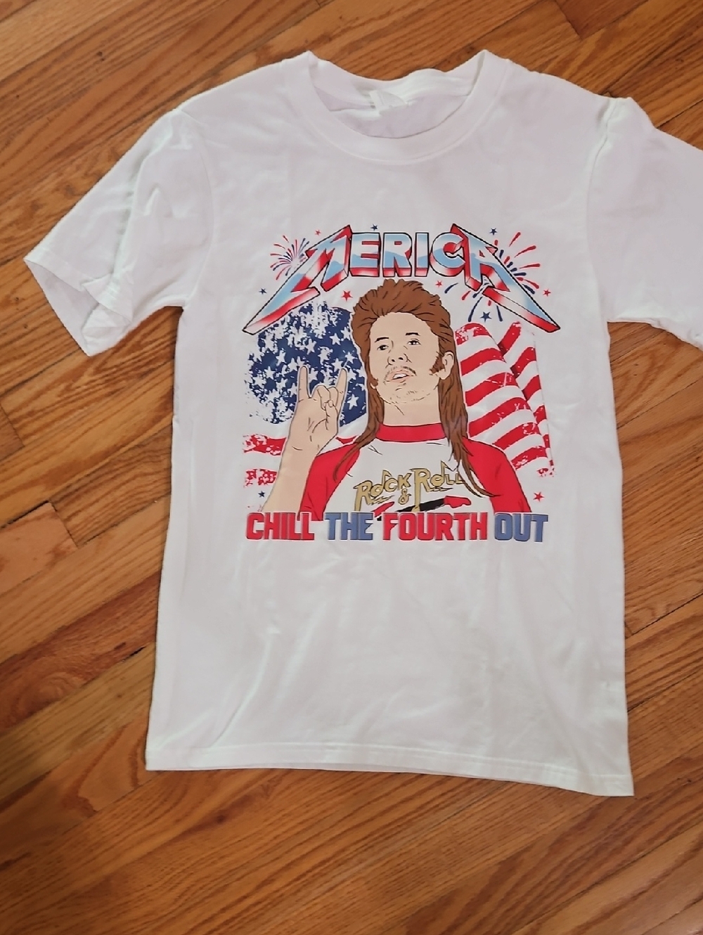White Graphic Tee - 'Chill the Fourth Out' Size S
